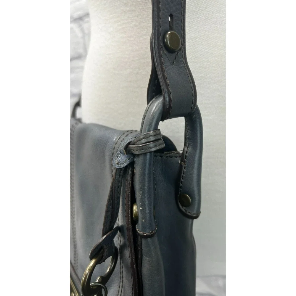 Fossil Vintage Revival Flap Crossbody Purse‎ Dark Gray Leather Turn Lock Charm